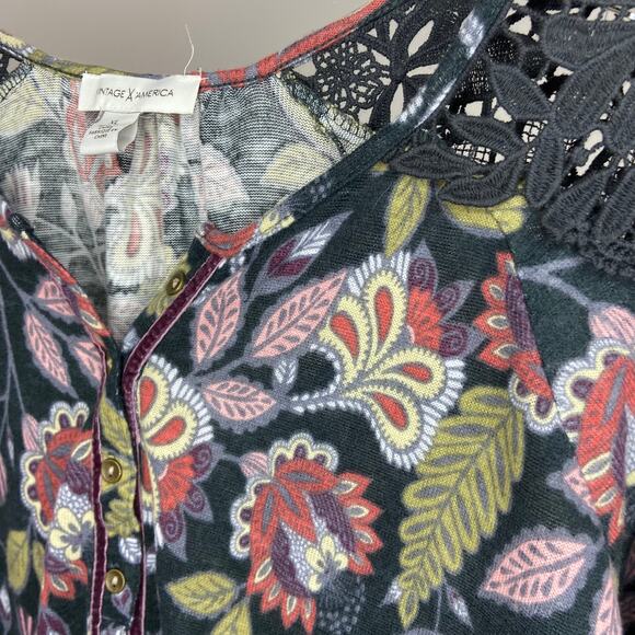 Vintage America Floral Lace Embellished Blouse XL - Picture 3 of 5